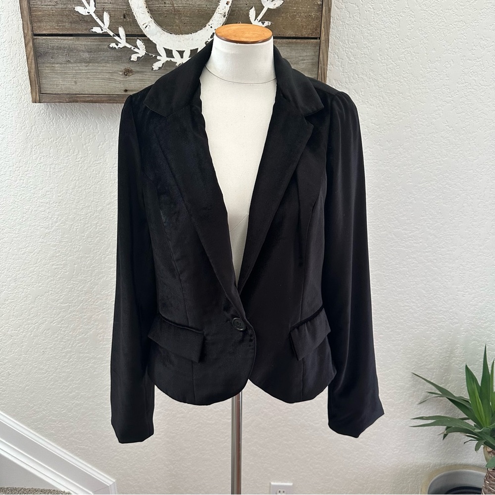 Anthropologie Cartonnier black velvet lined blazer jacket ladies Large